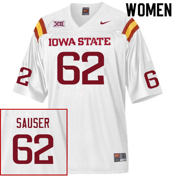 Iowa State Cyclones Women's #62 Dodge Sauser Nike NCAA Authentic White College Stitched Football Jersey HO42B10UN